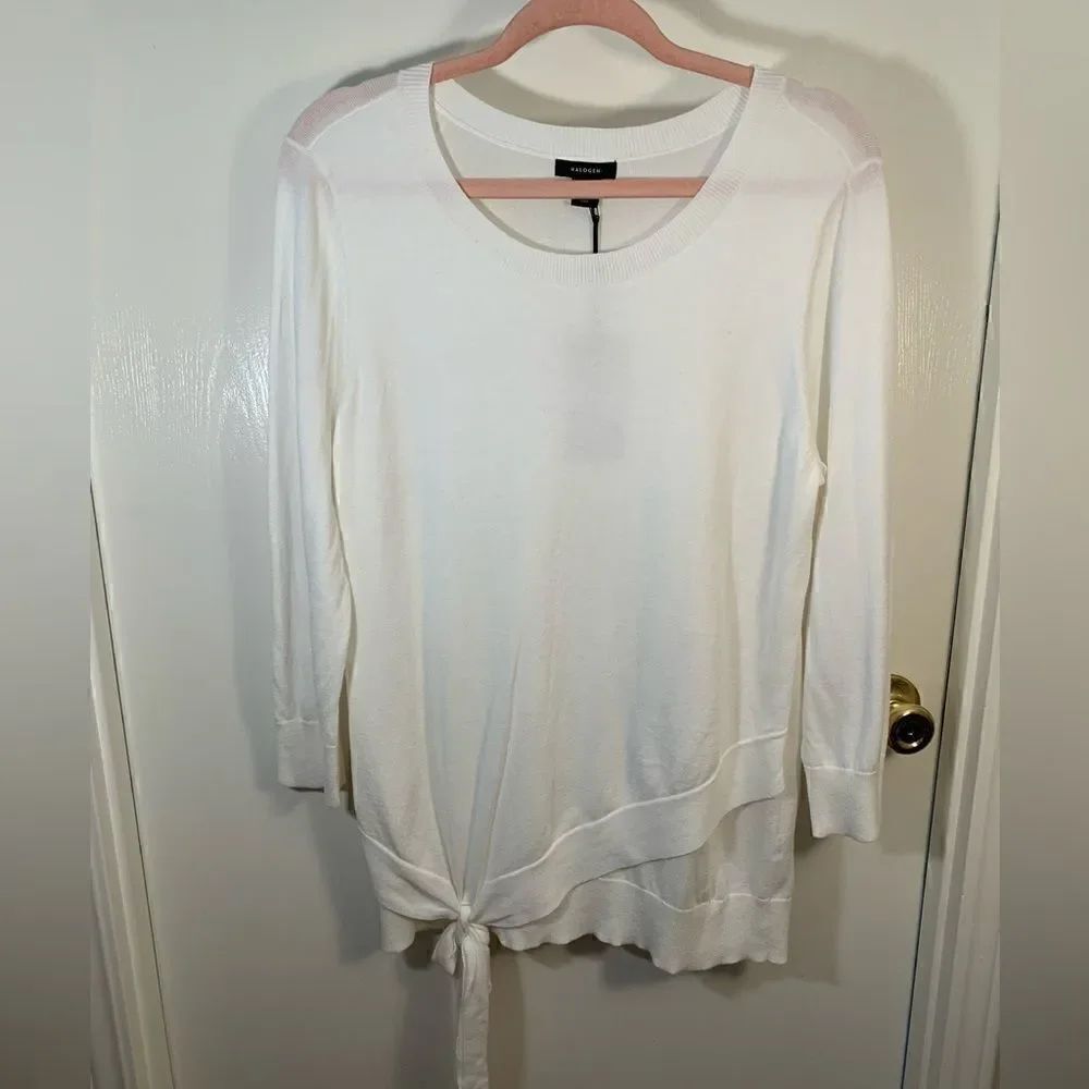 Halogen NWT ivory drape style front tie sweater Size Large